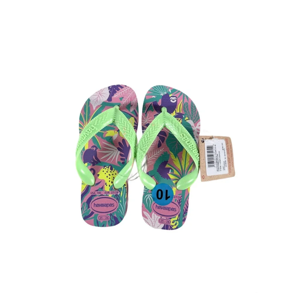 Havaianas Pink Lemonade Flip Flops Sandals Toddler 10C Sloth Leopard Jungle